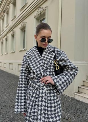 Женское длинное пальто оверсайз oversize в черно белую гусиную лапку2 фото