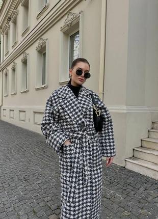 Женское длинное пальто оверсайз oversize в черно белую гусиную лапку