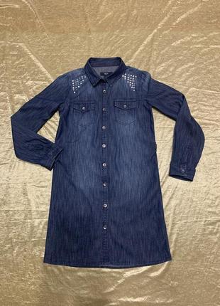 Джинсовое платье-рубашка gap с вышивкой паетками на 10-11 лет1 фото