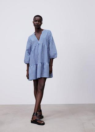 Легке, літнє мініплаття в клітинку та волани zara