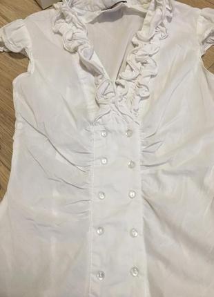 Біла ділова блуза з коротким рукавом4 фото