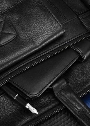 Мужская кожаная сумка, портфель для ноутбука 14 дюймов always wild черная8 фото