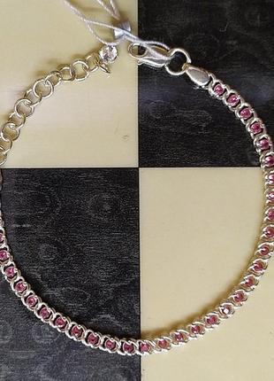 Срібний жіночий браслет арабська бісмарк з кольором рубіна камінням1 фото