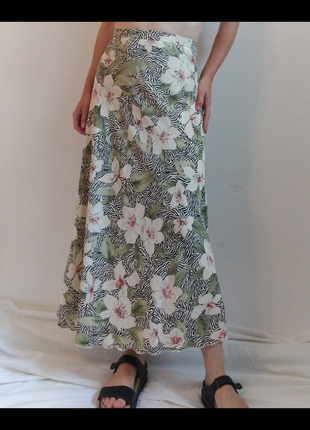 Юбка в цветы юбка миди primark зеленая юбка а-силуэт юбка трапеция2 фото