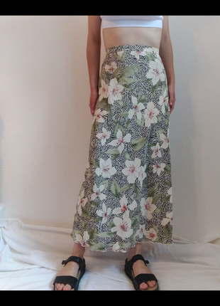 Юбка в цветы юбка миди primark зеленая юбка а-силуэт юбка трапеция3 фото
