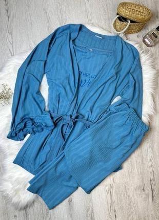 Якісний,сексуальний жіночий комплект : короткий халатик,топік і штани.s-x x l