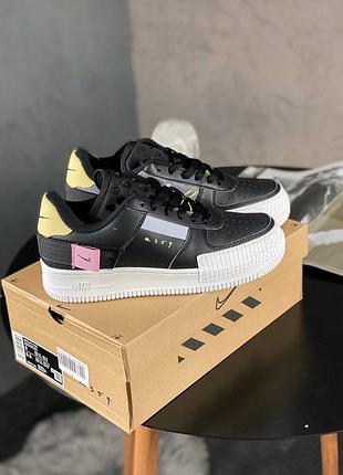 Женские кроссовки nike air force 1 type 354 black