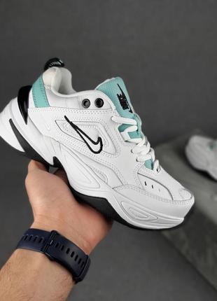 Жіночі шкіряні кросівки nike m2k tekno білі з чорним з бірюзою літні кросівки найк техно