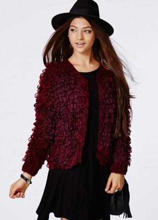 Лохматая кофта missguided catriona loop knit shrug cardigan цвета марсала