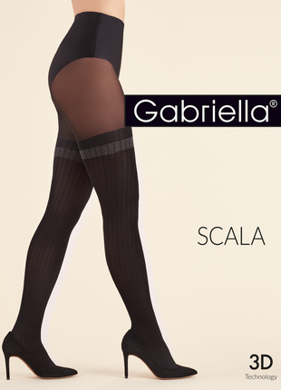 Scala gabriella черные фантазийные колготки с имитацией чулок4 фото
