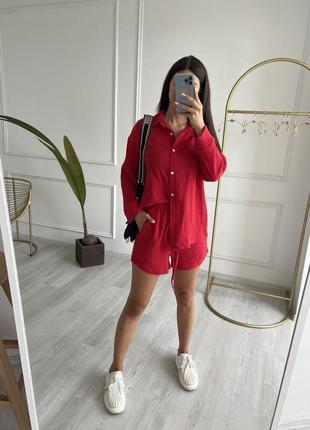 Червоний базовий прогулянковий костюм : шорти і сорочка1 фото