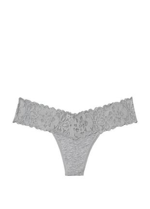 Трусики victoria's secret стринги серые (m) / lace waist cotton thong panty