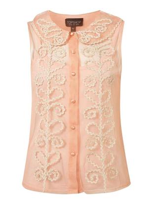 Блуза сітка topshop pink rickrack peter pan blouse з декоративною тасьмою