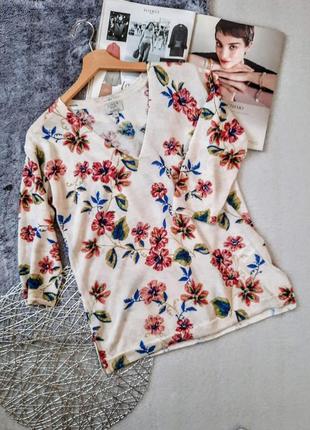 Стильный легкий пуловер цветочный принт реглан