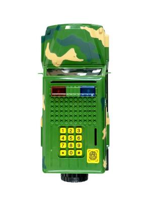Машинка сейф копілка електронна з кодовим замком і сканером відбитка пальця (зелений камуфляж)5 фото