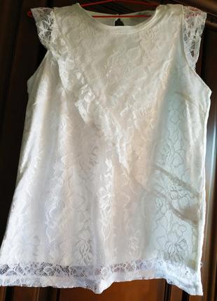 Мереживна білосніжна блузка.футболка