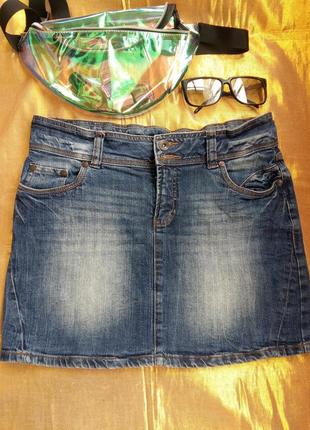 Джинсовая синяя мини юбка yessica 46-48-50р.1 фото