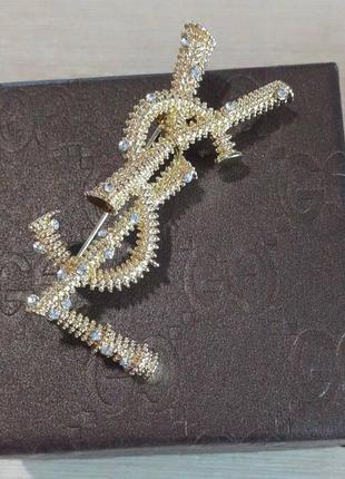 Брендовая брошь cэн лоран/saint laurent, позолота
