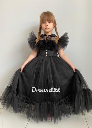 Чорна сукня wednesday новинка нарядне плаття для дівчинки сукня венсдей сукня венздей чорна уенсдей плаття чорне4 фото