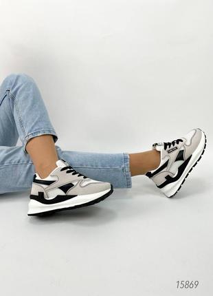 Жіночі кросівки, сіриц/чорний, екозамша6 фото