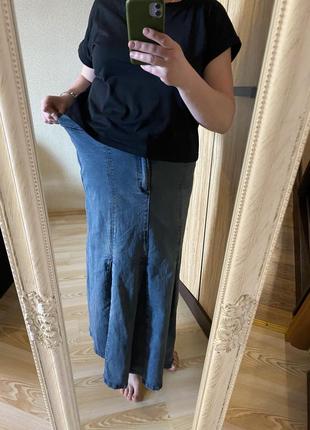 Модная джинсовая миди юбка с эластаном 50-52 р3 фото