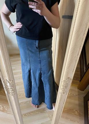Модная джинсовая миди юбка с эластаном 50-52 р4 фото