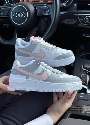 Женские кроссовки nike air force 1 shadow white grey pink  ⁇  smb