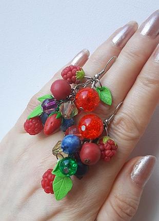 Ягод серьги малин лист смородин черник красн цвет земляника hand гроздь кисти цвет лист полимерная глин