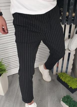 Стильные брюки черные в тонкую полоску 100% хлопок