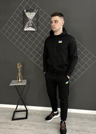 Демісезонний спортивний костюм прапор чорна кофта на змійці + штани