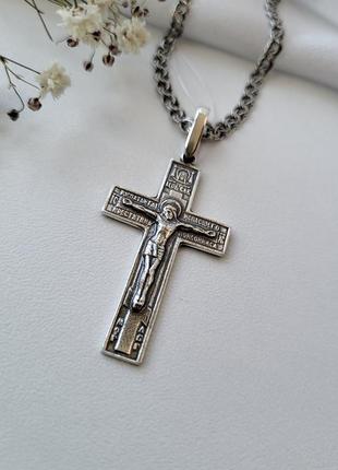 Серебряный прямой крест с распятием серебро 925 пробы черненное 3485ч 4.10г1 фото