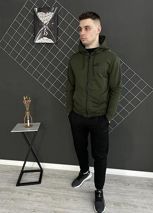 Демісезонний спортивний костюм puma кофта на змійці хакі + штани