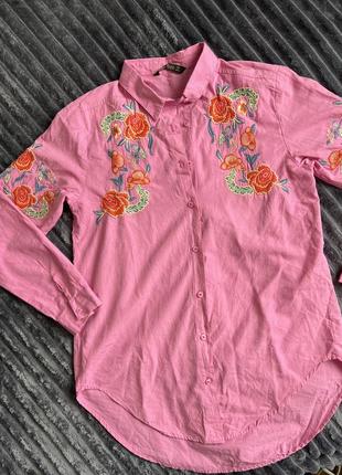 Рубашка вышита цветами розовая gomlex s7 фото
