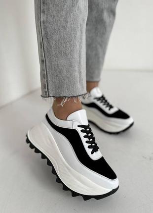 Кросівки кеди натуральна шкіра замш на високій тракторній підошві платформі пила