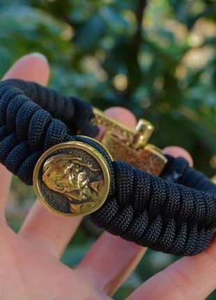 Браслет с козаками и гербом украины из латуни ручного литья + брелок в подарок