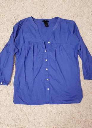 Ярко синя блуза, сорочка з натуральної тканини  h&m
