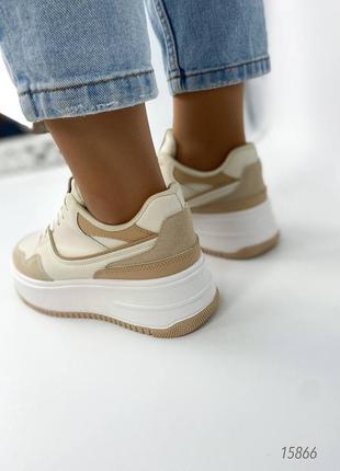 Женские кроссовки под форсы, белый/беж, экокожа3 фото