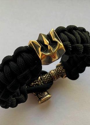 Браслет із молотам тора та гербом україни з латуні бронзи та паракорду плетіння кобра + брелок у подарунок