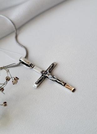 Серебряный прямой крест с распятием серебро 925 пробы черненное 3629ч2 фото