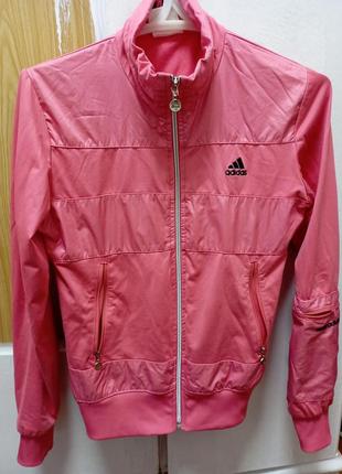 Adidas кофта ветровка спортивная для фитнеса куртка розовая женская