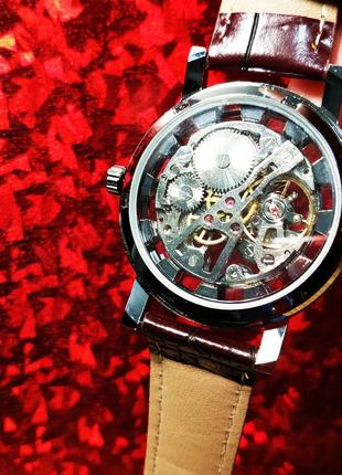 Оригінальний механічний наручний годинник скелетони gmt silver2 фото