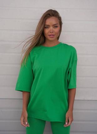 Ідеальна зелена бавовняна оверсвйз однотонна футболка3 фото
