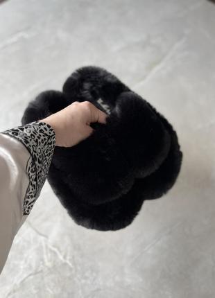 Тапочки женские пушистые мягкие тапки с мехом эко-кролик черный2 фото