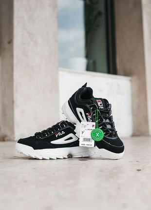 Женские кроссовки fila disruptor 2 black white suede / smb