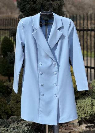 Италия стильный удлиненный пиджак блейзер жакет небесно-голубой l10 фото