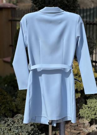 Италия стильный удлиненный пиджак блейзер жакет небесно-голубой l6 фото