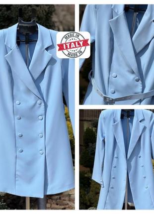 Италия стильный удлиненный пиджак блейзер жакет небесно-голубой l1 фото