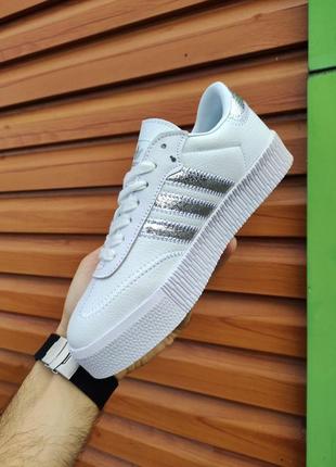 Кеди adidas samba white&silver2 фото