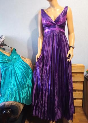 Нарядное женское платье макси гофре атлас фиолет m/l