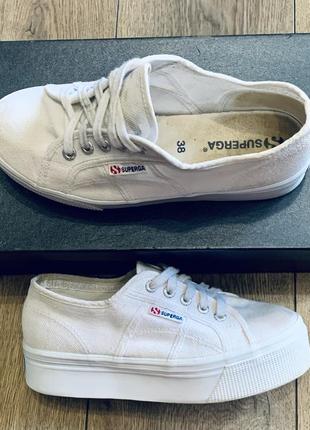 Кроссовки белые текстильные на высокой подошве superga (испания)3 фото